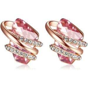 Women's Pink Leafael Wish Charm Birthstone Crystal Stud Earrings Jewellery